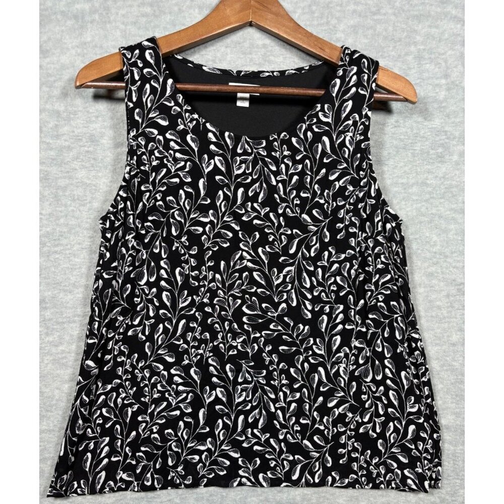 J ‎ Jill Womens S Petite Sleeveless Black White Leaf Print Blouse Top
